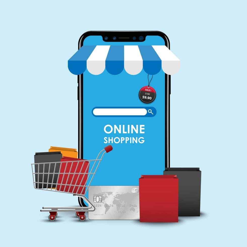 online shopping concept smartphone online store free vector